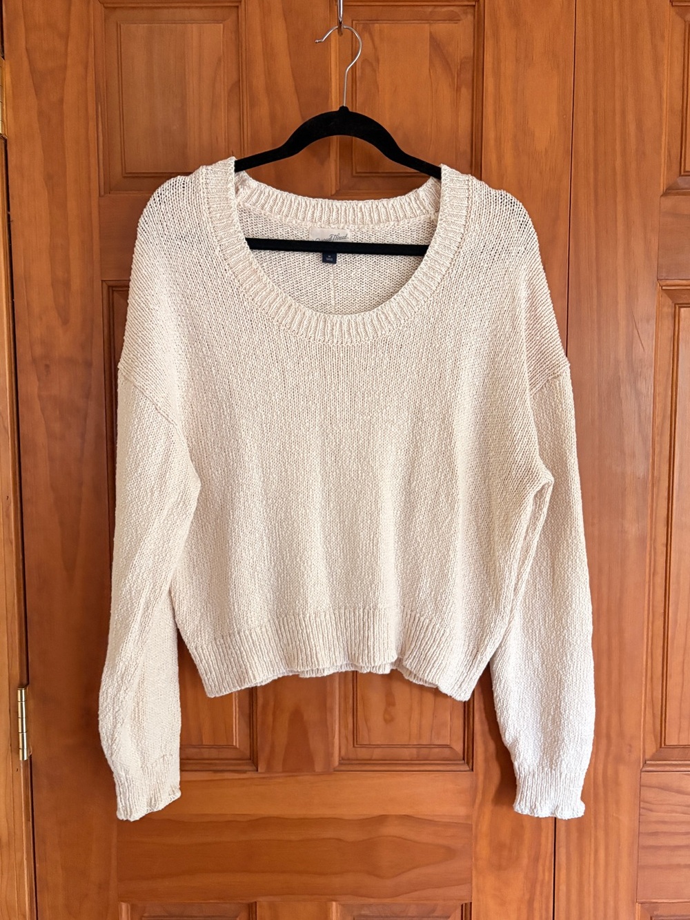 Women's Textured Cotton Crewneck Sweater cream Size Medium